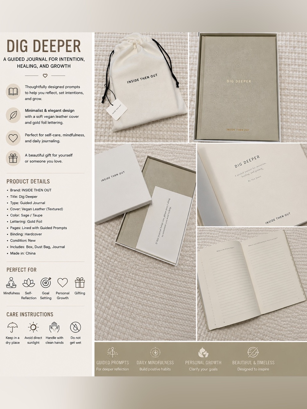 Inside Then Out- Dig Deeper Guided Journal - Taupe Cover